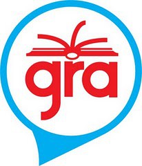 Global Read Aloud logo (lowercase gra with unfolded picture book icon on top)