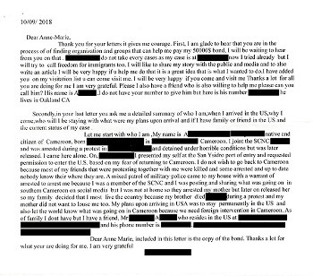 Migrant / Detainee letter with redactions