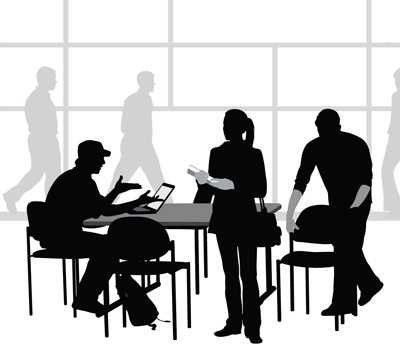 drawing of silhouettes in collaborative workspace area
