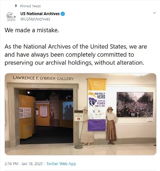 National Archive Instagram post with apology