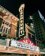 Nighttime photo of the marquee at Chicago's Paramount Theater