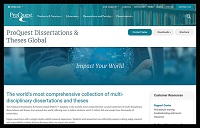screenshot of ProQuest's dissertation and theses database homepage
