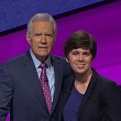 Alex Trebek and Emma Boettcher