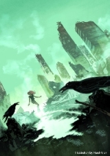 illustration of bird and torn buildings