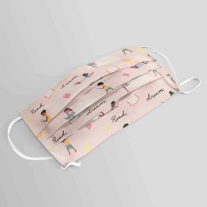 surgical mask with cartoon images of children reading